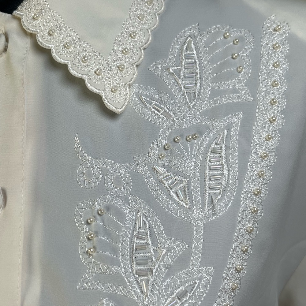 Vintage Sz10 Embellished Blouse Coquette Cottage Core 80s-90s Vibes - Picture 4 of 9